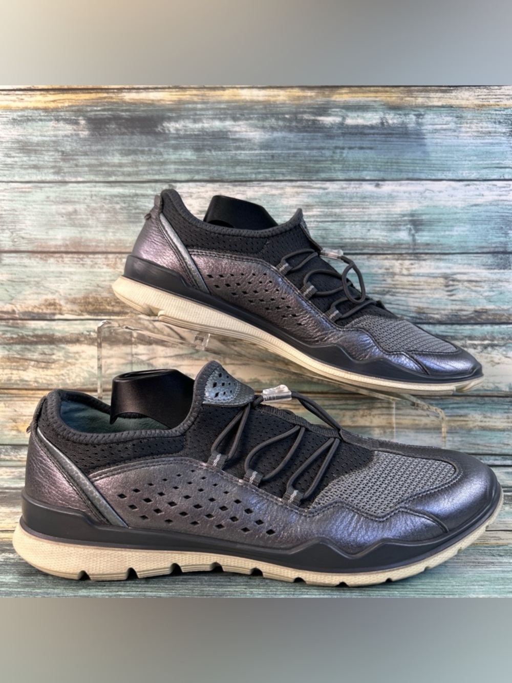 Ecco Lynx Sneaker Womens 9-9.5 Pewter Gray Leather Tennis Athletic Casual Shoe
